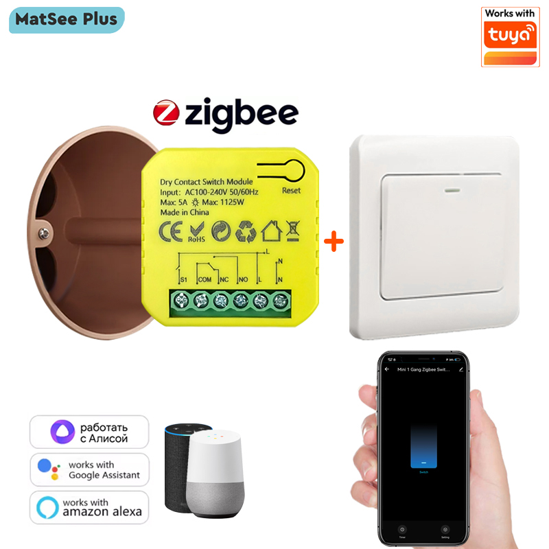 Smart Home Plus - สมาร์ทซิกบี ดรายคอนแทคสวิตช์รีเลย์ 5A โมดูลแอปรีโมทคอนโทรลไทม์มิ่ง AC100-240V รองรับกูเกิลโฮม