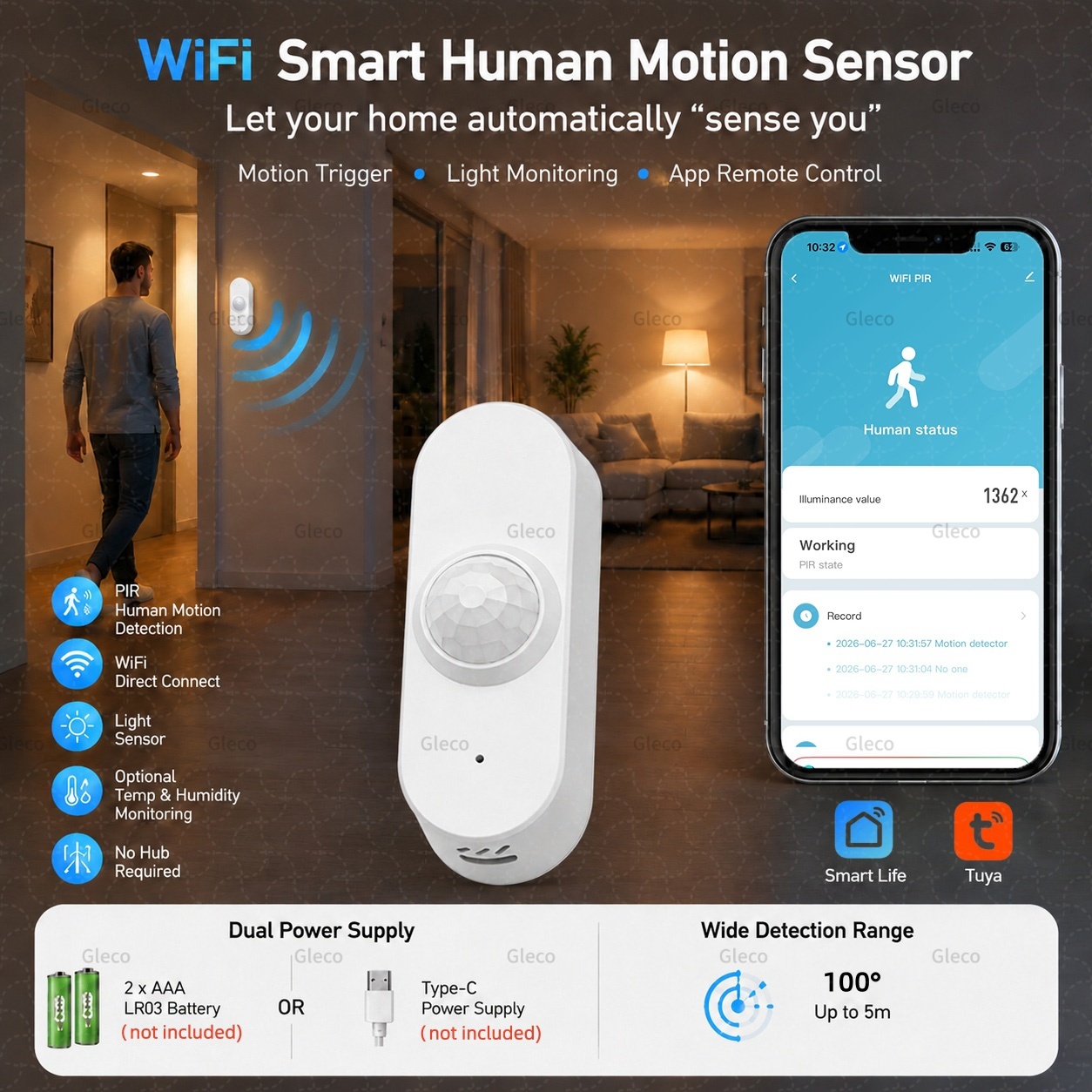 Smart Home Wiser - ทูย่า ไวไฟ พีไออาร์เซ็นเซอร์ตรวจจับความเคลื่อนไหว สมาร์ทไลฟ์ อุณหภูมิ ความชื้น